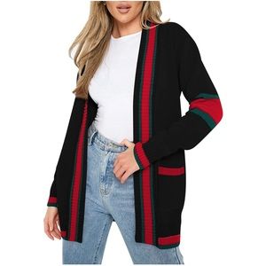 Cardigan Sweater Color Block Striped Draped Long Sleeve Open Front  Knit Sweater